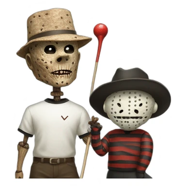 Freddy Kruger  and pinhead playing golf sticker