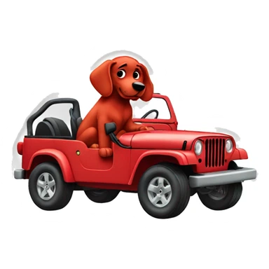 Clifford the big red dog in a jeep sticker