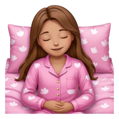 The brown long hair girl going to sleep in pink pajama with smile and closed eyes sticker