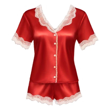 Red satin pajama top with lace trim  sticker