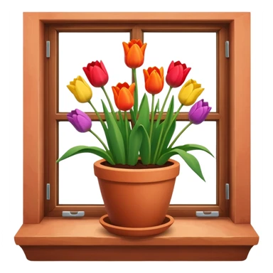 Clay pot with tulips on windowsill sticker