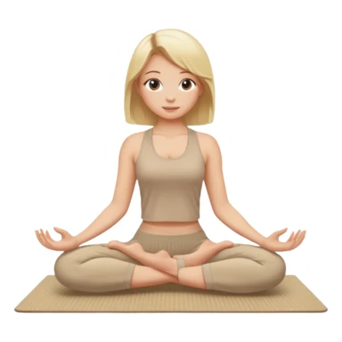 Blonde girl sitting on a beige rug doing yoga, beige clothes sticker