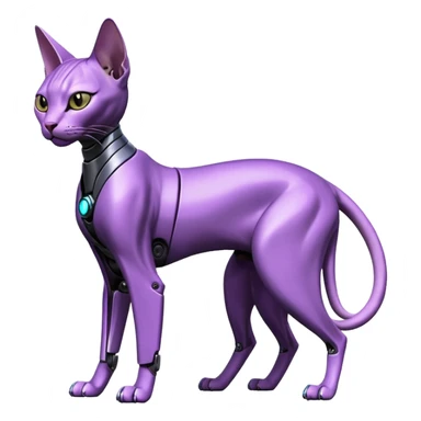 Black and purple futuristic shiny alloy modern realistic cool tough elegant sleek cyber-mecha-robo-sphynx-oriental--cat (full body) sticker