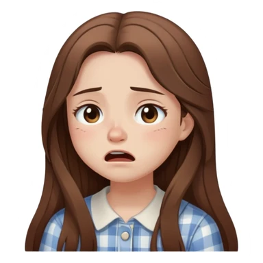 Girl with long brown hair crying cutely with 🥹 cottage core sticker