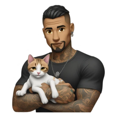 tattooed man with a baby cat in her hand sticker