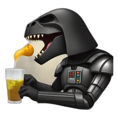 Dark vador drinking with a dinosaur sticker