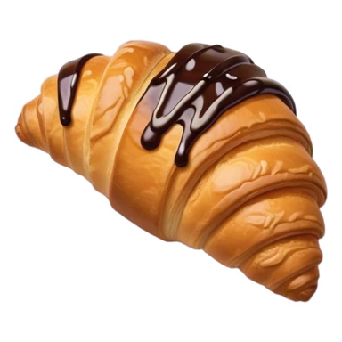 There's a croissant with chocolate syrup on a pale purple napkin sticker