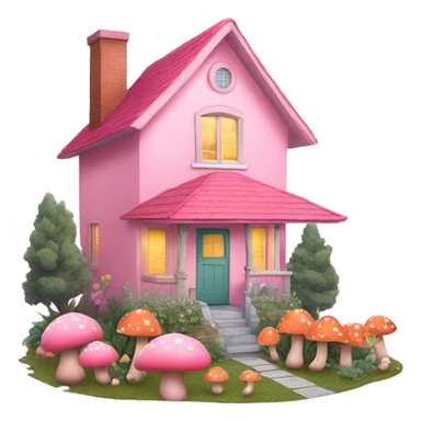 Pastel pink house with mushrooms sticker