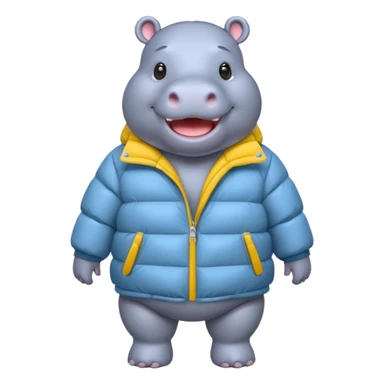 a full body of cute hippo with puffer sticker