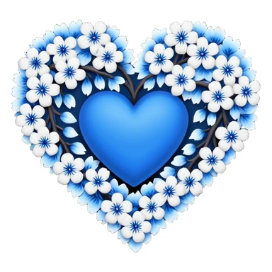 goth  sakura heart, heart made of white sakura petals with blue accents, remove background sticker