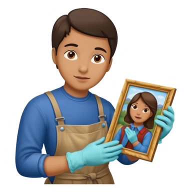 person restoring old painting. sticker