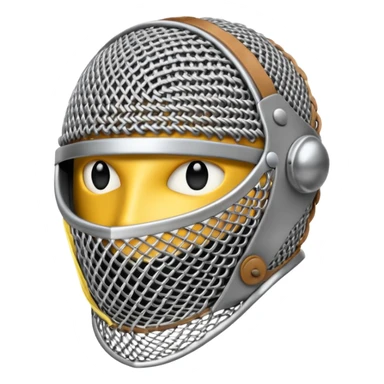 3D render oFencing Mask, made of interlocking chainmail metal rings, wire mesh texture, visible holes and negative space, metallic silver and grey, high contrast shadows, emoji style, isolated on white background --v 6.0. sticker