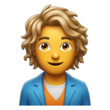 Un mec bronzée, avec des cheveux bleu et orange moutard. Sur la joue des symboles doré. Des cornes de bélier orange moutard sticker