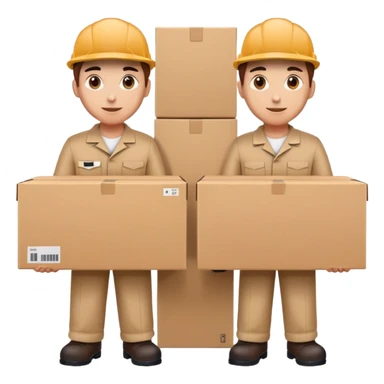 two suppliers standing together holding a big box, both wearing caps and work uniforms sticker
