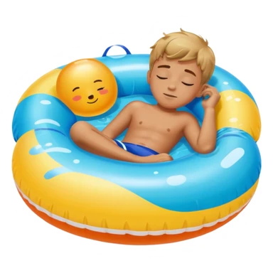boy sleeping on a float in a swimming pool sticker
