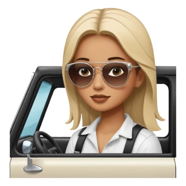 make the jeep white color, show a 45 degree angle and the girl giving a side look sticker