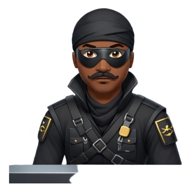 african-american mustache mercenary black asymmetrical eyepatch ninja hacker terminal command center sticker