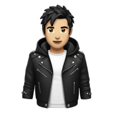 Punk male with white hood leather jacket with dark hair sticker