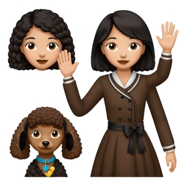 Asia tie up hair girl with brown poodle say good bye sticker