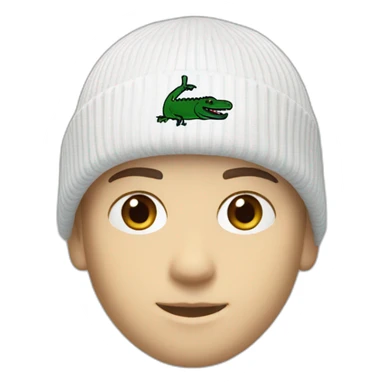 white boy using lacoste beanie with lacoste sticker