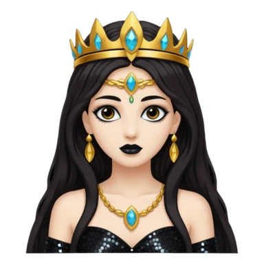 Libera, Goddess of Death from Gods and Goddesses with long dark brown hair, black sequin outfit sticker