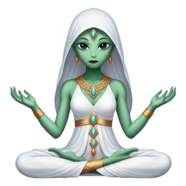 a Reptilian alien woman,in meditation, white dress like a priestess sticker