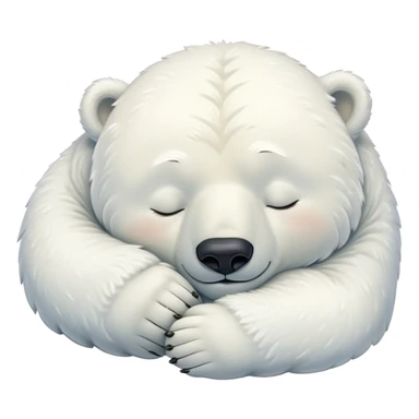 Meme-Worthy cute Sleeping Polar Bear Portrait Emoji, Head resting peacefully with a contented smile, showcasing a luxuriously soft snowy coat and eyes closed in serene slumber, Simplified yet hilariously adorable features, highly detailed, glowing with a soft, drowsy polar light, high shine, relaxed and utterly lovable, stylized with an air of playful laziness, bright and heartwarming, soft glowing outline, capturing the essence of a sleeping polar guardian that feels destined to become the next viral sensation of adorable rest! sticker