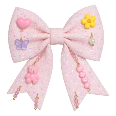 kpop bow with tiny charms and beads, cute and trendy, remove background sticker