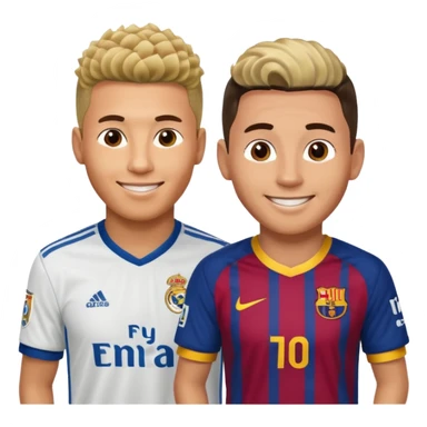 Prime noodle hair ronaldo and prime 2012 messi Smiling in one Photo and make it realistic Ronaldo wearing Number 7 With Madrid and Messi wearing number 10 with barca  sticker
