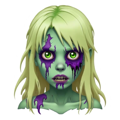 undead zombie girl with rotting green skin, purple bruises, messy long blonde hair with bangs, cracked lips sticker