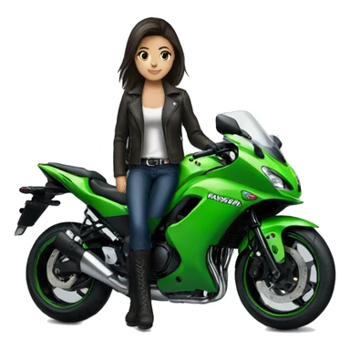 Kawasaki motorbike and girl brunette  sticker