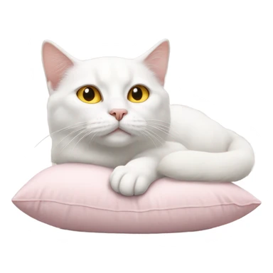 Realistic white cat with yellow eyes laying on pink pillow  sticker