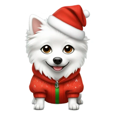 White Italian spitz with Christmas hoodie sticker