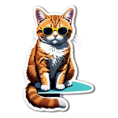Eine Katze mit einer Sonnenbrille die am Stand sitzt  sticker