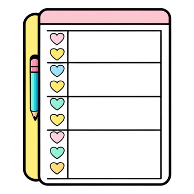 soft pastel kawaii rounded to-do list sticker with pastel hearts as checkboxes sticker
