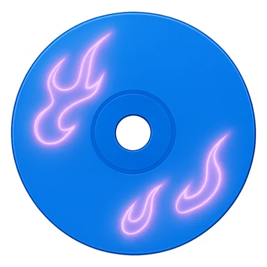 A minimalist CD disc with subtle pink flames, glowing effect, variation 2, color: blue sticker