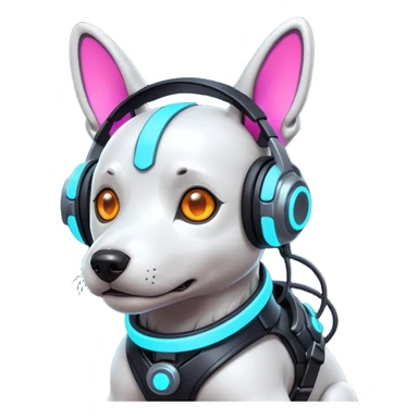 cute cyberpunk dog, futuristic headset, neon harness, glowing cyber implants, street punk vibe, 3D cartoon, mobile game icon style, clean background, no text, no watermark
 sticker