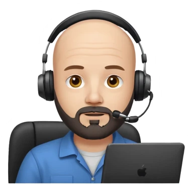Bald white guy with black chin and jaw beard who works remotely with data sticker