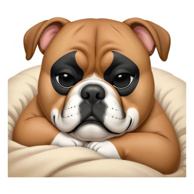 Cinematic Chubby Sleeping Boxer Portrait Emoji, Chubby and serene, with a stocky, adorable build and a smooth fawn coat accented by a distinctive black mask, eyes gently closed in peaceful slumber, Simplified yet irresistibly endearing features, highly detailed, glowing with a gentle, dreamy glow, high shine, relaxed and content, stylized with a touch of whimsy, bright and heartwarming, soft glowing outline, capturing the essence of a blissfully sleepy guardian, so comically serene it feels like it could roll out of the screen and snore with adorable charm! sticker
