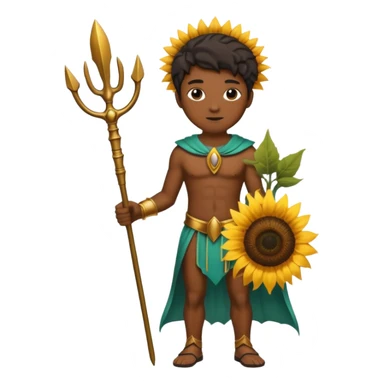 black god with sunflower, scepter, trident sticker