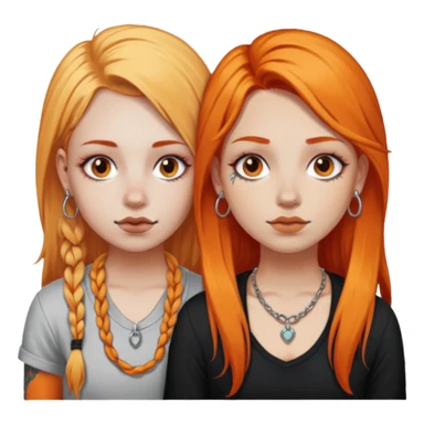 two girls with septum piercings and tattoos one girl has orange hair, and the other girl has long blonde hair sticker