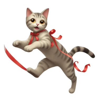 cat chasing long ribbon sticker