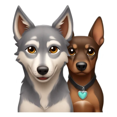 Grey Wolf with brown Daschhund and black Minpin like friends sticker