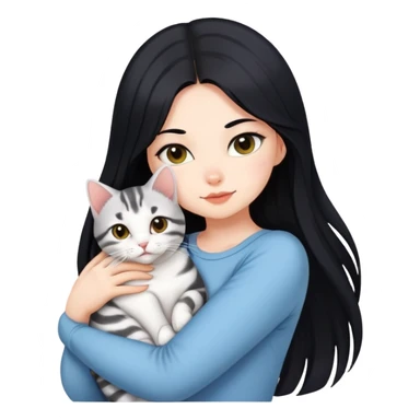 Long black hair beautiful girl wearing tightly hugging an American shorthair sticker