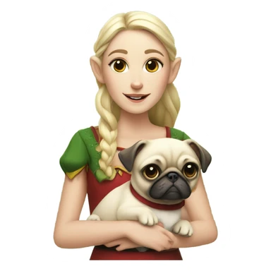 white girl elf with pug sticker