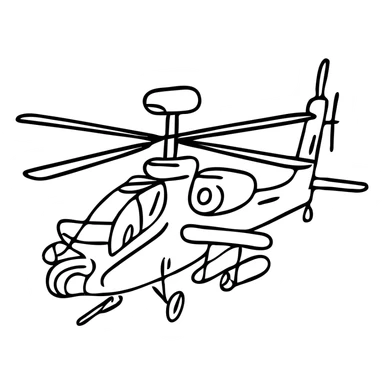 hand drawn outlined Apache helicopter icon sticker