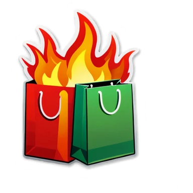Shopping bags on fire sticker