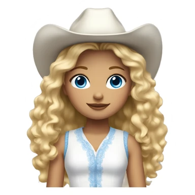 Young girl with curly blonde hair, blue eyes, dressed in white dress and cowboy boots sticker
