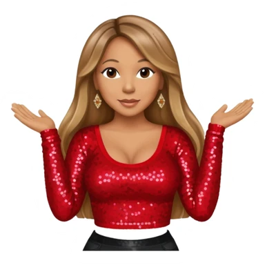 Mariah Carey with long dark blonde hair, red sequin long sleeve crop top sticker
