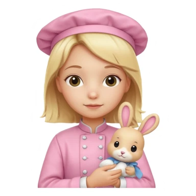 girl kid italian chef, blonde,  pink uniform, holding plush rabbit sticker